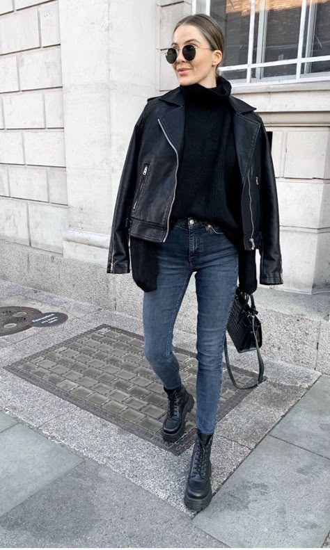 Cropped Leather Jackets with High-Waist Pants
